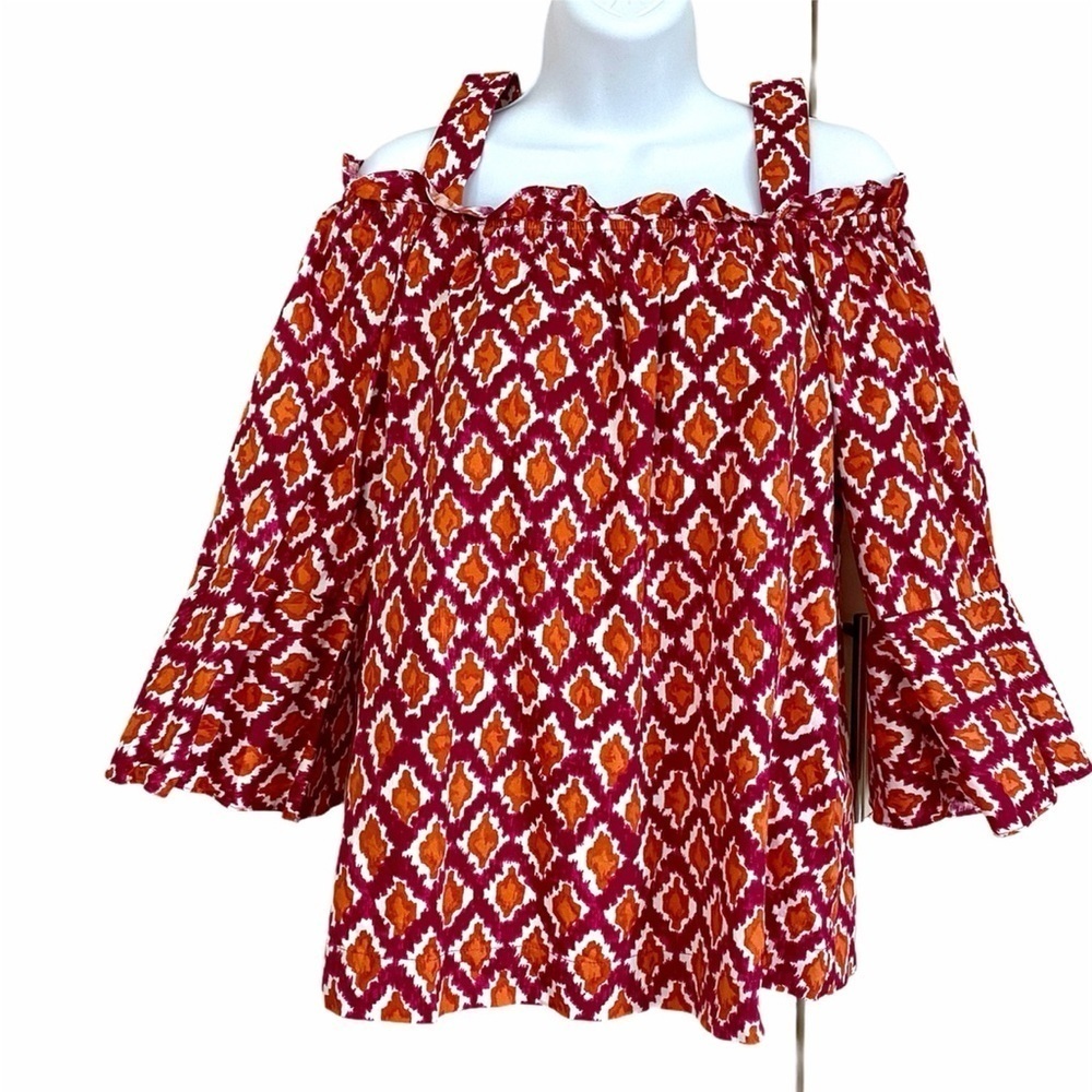 Red Orange Cotton Bell Sleeve Blouse Medium